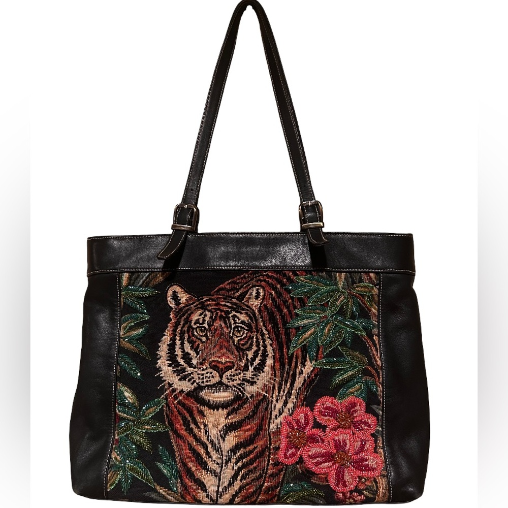 ISABELLA FIORE Vintage Tiger Beaded Tote Y2K Bag - Picture 3 of 14